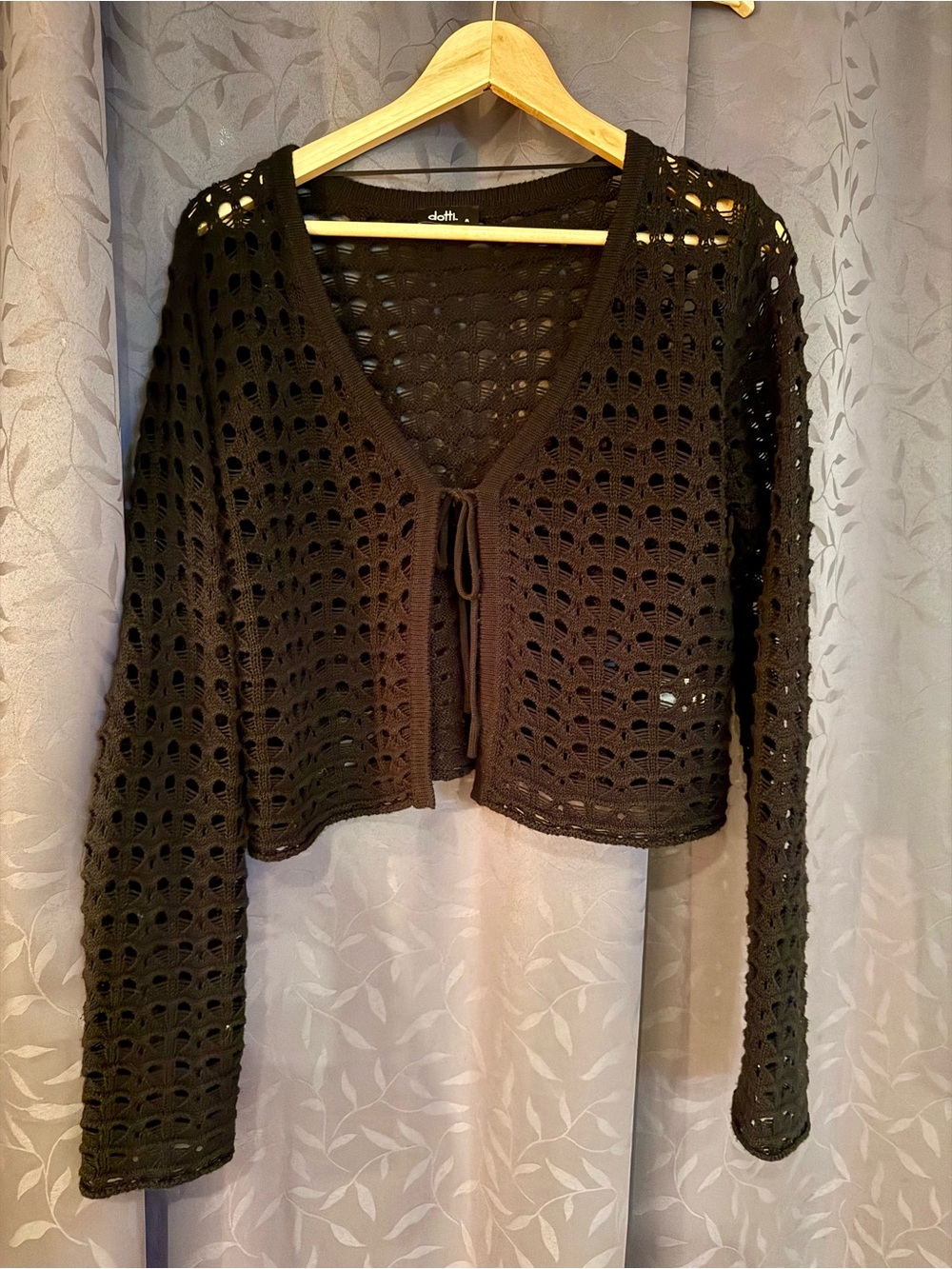Dotty Black Crochet Open-Knit Tie-Front Sweater
